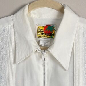 Haband Guayabera Shirt Mens Medium Zip Front Embroidered Pintuck White Vintage